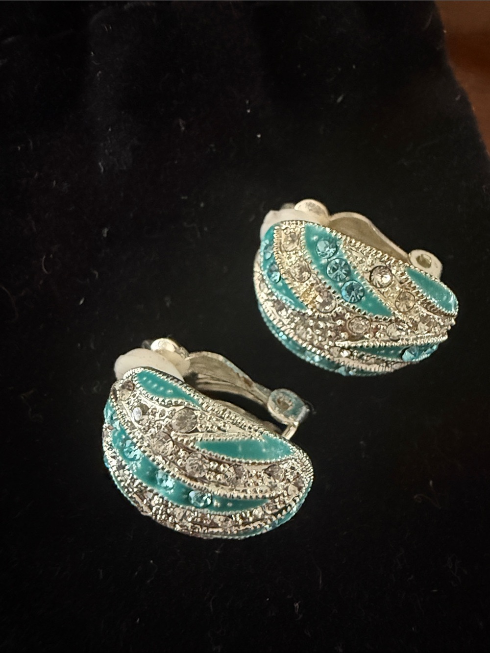 Turquoise Crystal Clip-On Earrings - Women Jewelry
